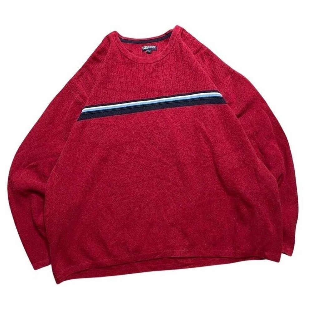 Y2K Red Striped Knit Crew Neck Sweater Long Sleeve BKE‎ Resistance Strength XXL